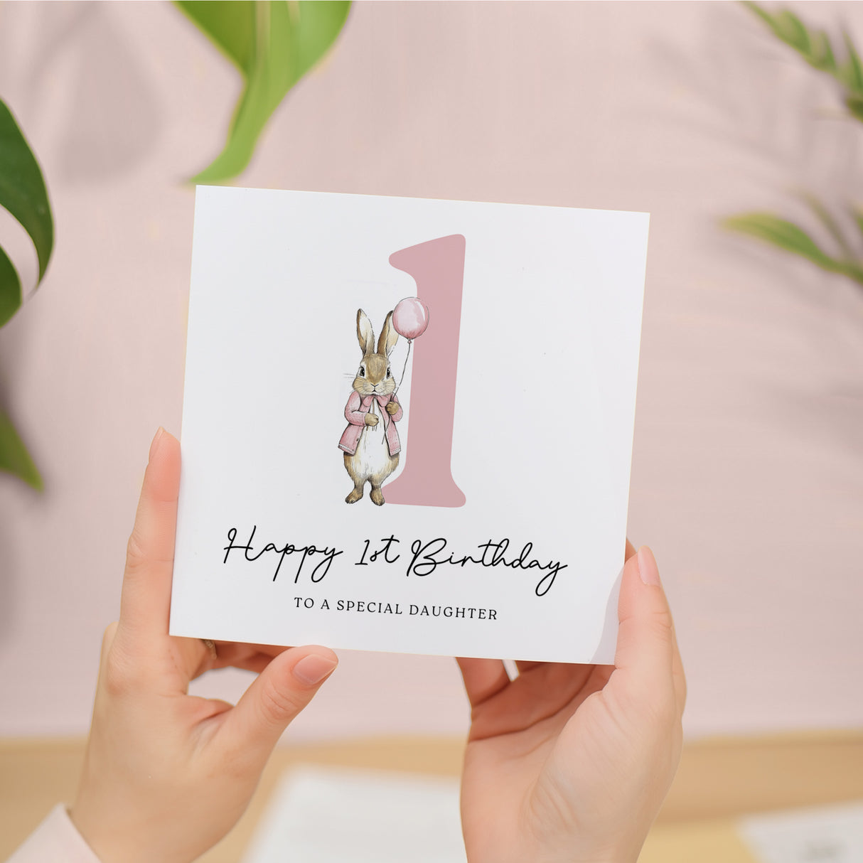 1st Birthday Card – Eco Bunny Design for Granddaughter, Sister, Niece or Daughter