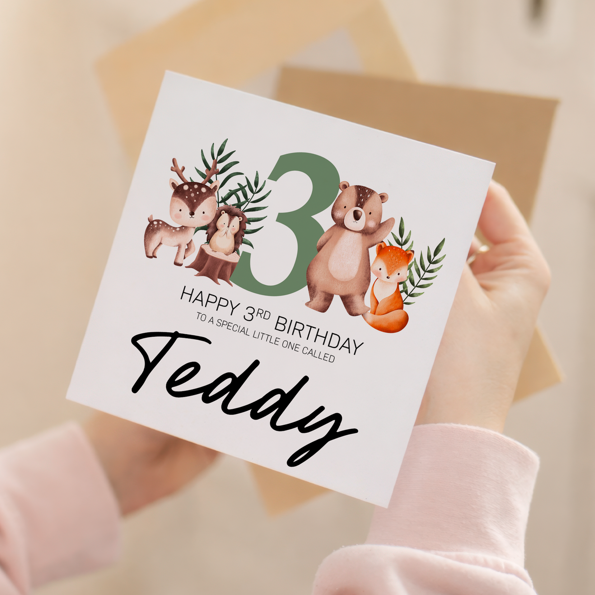 Personalised 1st 2nd 3rd 4th 5th 6th 7th or 8th Birthday Children's Card Woodland Themed Birthday Card For Boy or Girl Custom Card