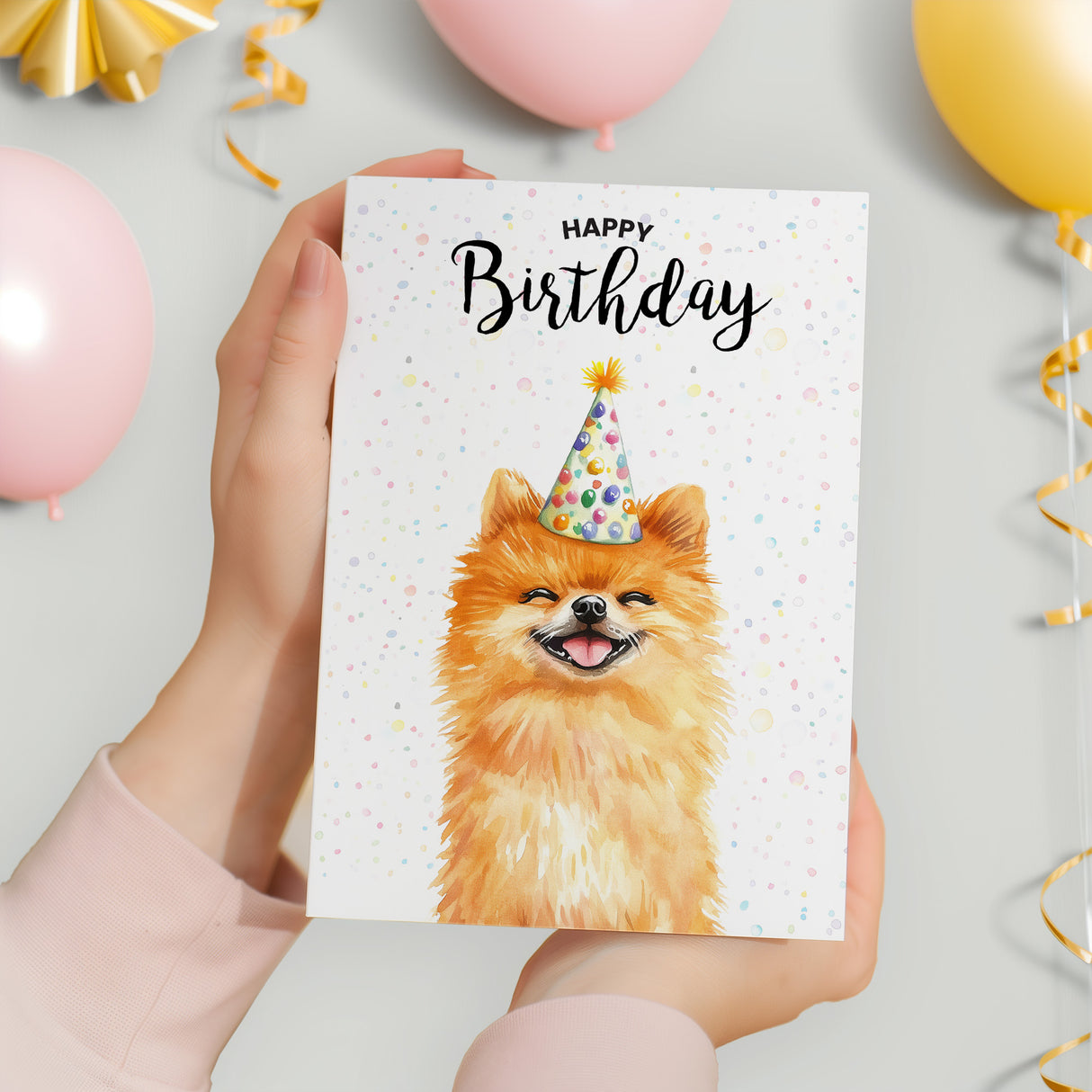 Birthday Card For Him or Her Of A Pomeranian Dog Illustration For Him or Her Birthday Gift