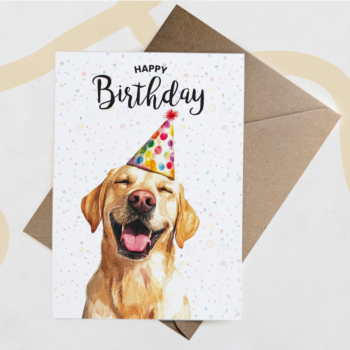 Birthday Card For Him or Her Of A Golden Labrador Dog Illustration For Him or Her Birthday Gift