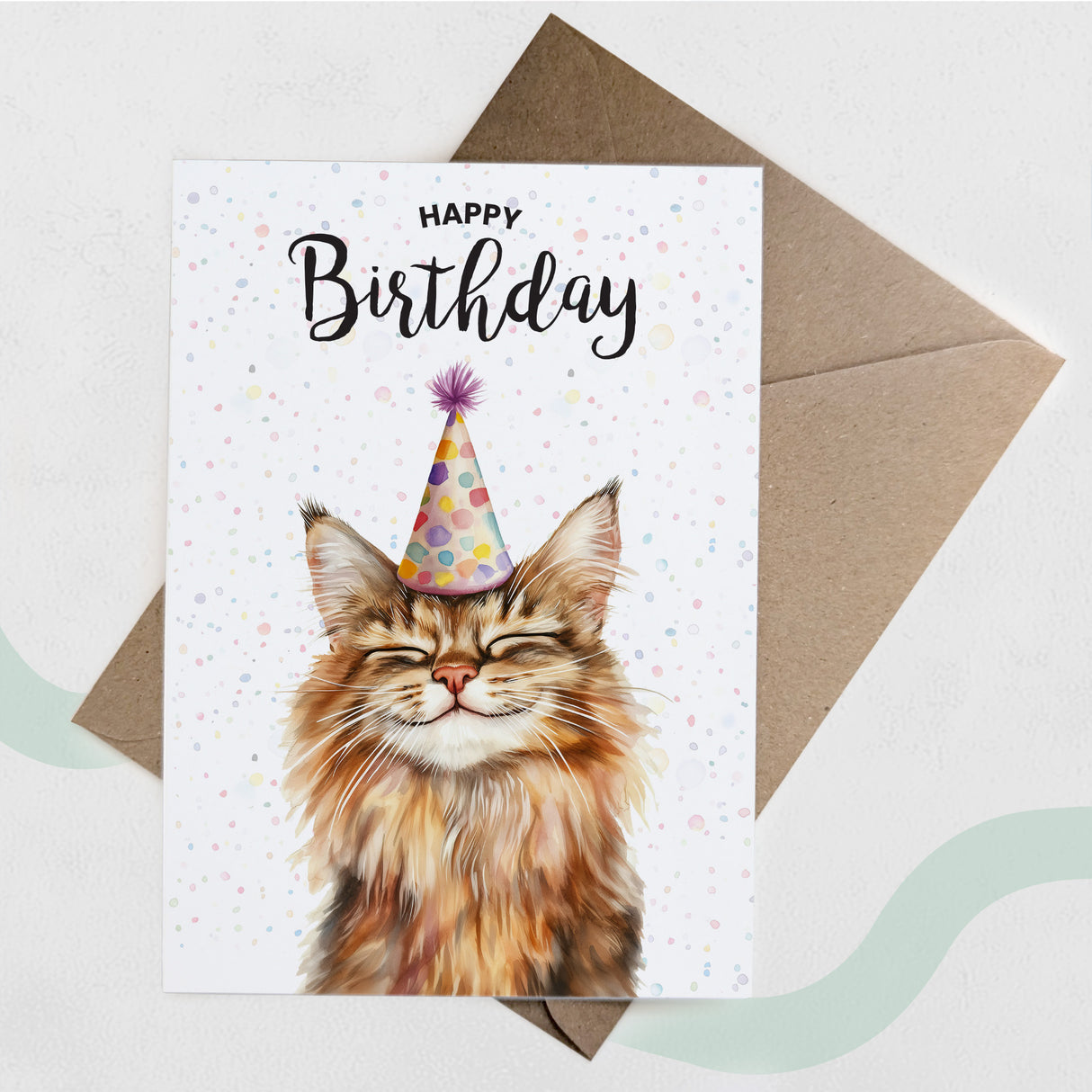 Birthday Card For Him or Her Of A Maine Coon Illustration For Him or Her Birthday Gift
