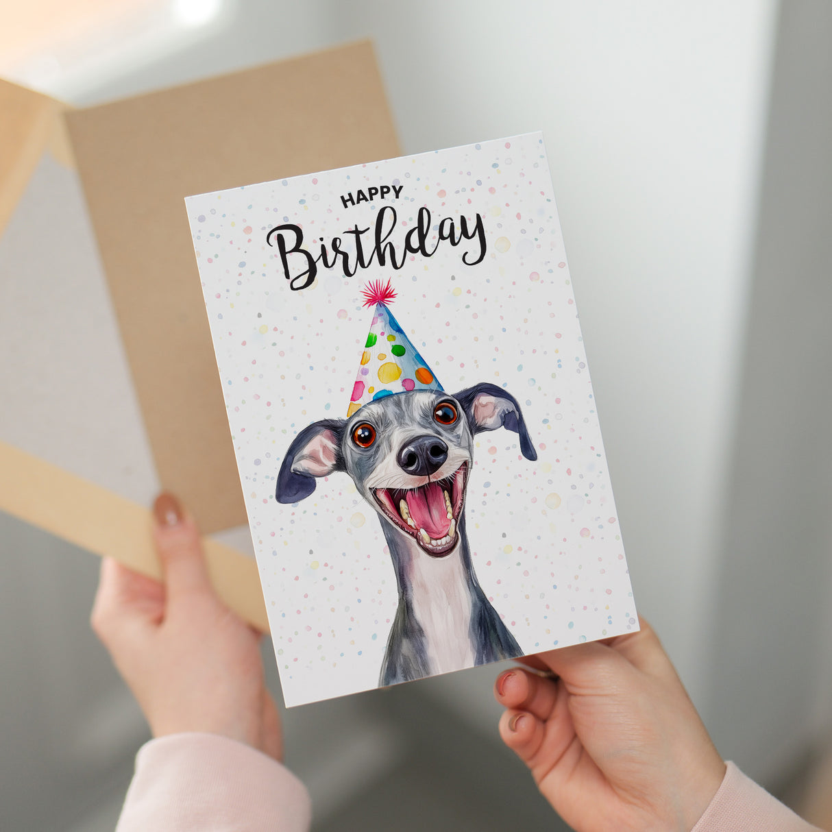 Birthday Card For Him or Her Of A Whippet Dog Illustration For Him or Her Birthday Gift