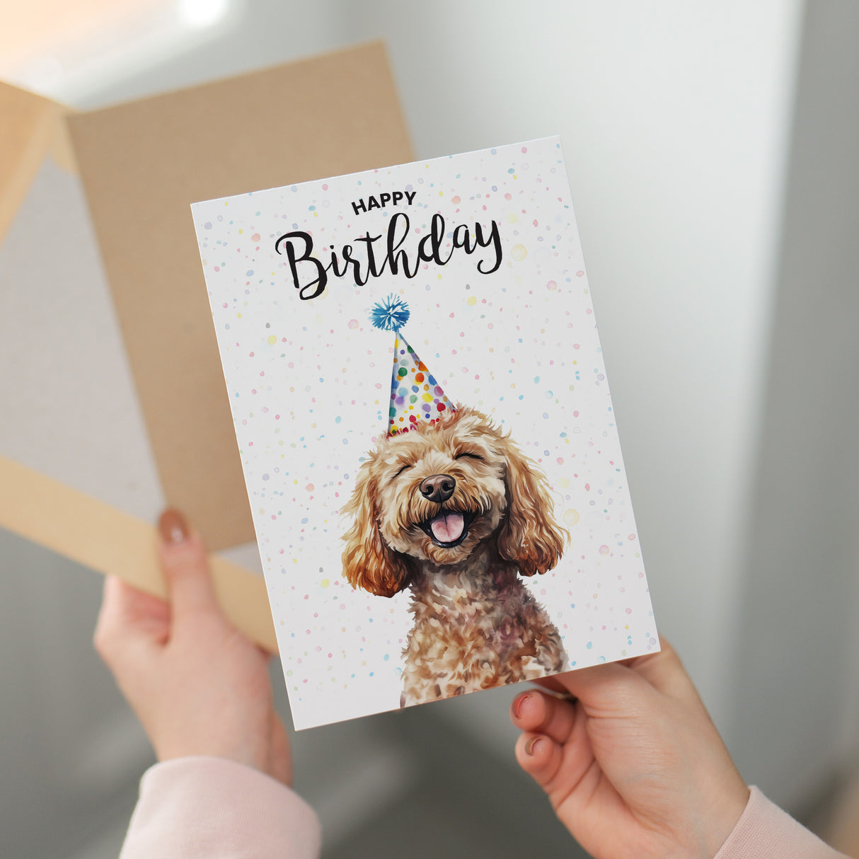 Birthday Card For Him or Her Of A Cockerpoo Dog Illustration For Him or Her Birthday Gift