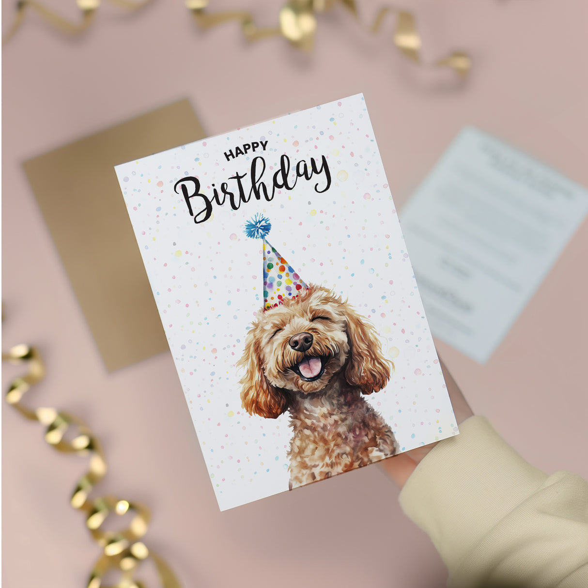 Birthday Card For Him or Her Of A Cockerpoo Dog Illustration For Him or Her Birthday Gift