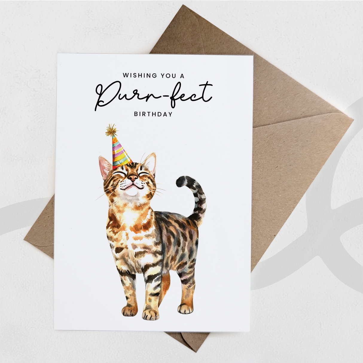 Bengal Cat Birthday Card – Cute Cat Lover Card with Party Hat – Purr-fect Birthday Greeting Card for Cat Owners