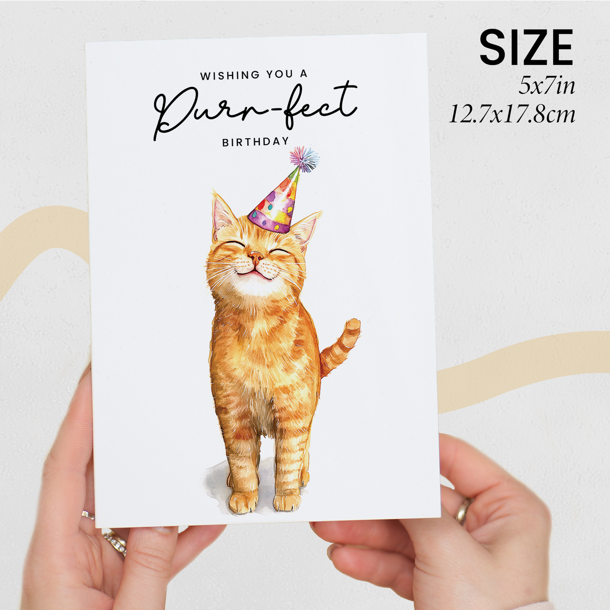 Orange Tabby Cat Birthday Card – Cute Cat Lover Card with Party Hat – Purr-fect Birthday Greeting Card for Cat Owners
