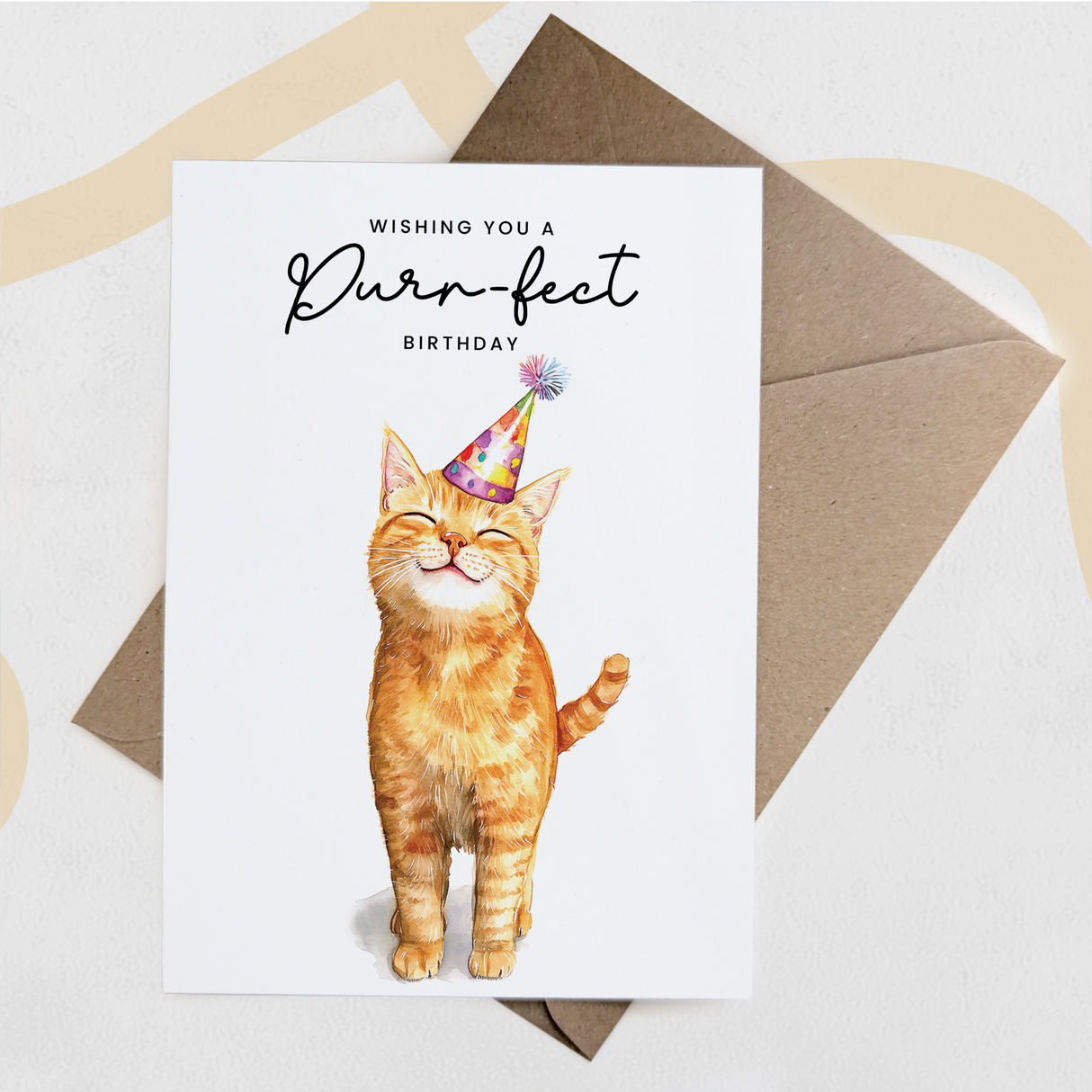 Orange Tabby Cat Birthday Card – Cute Cat Lover Card with Party Hat – Purr-fect Birthday Greeting Card for Cat Owners