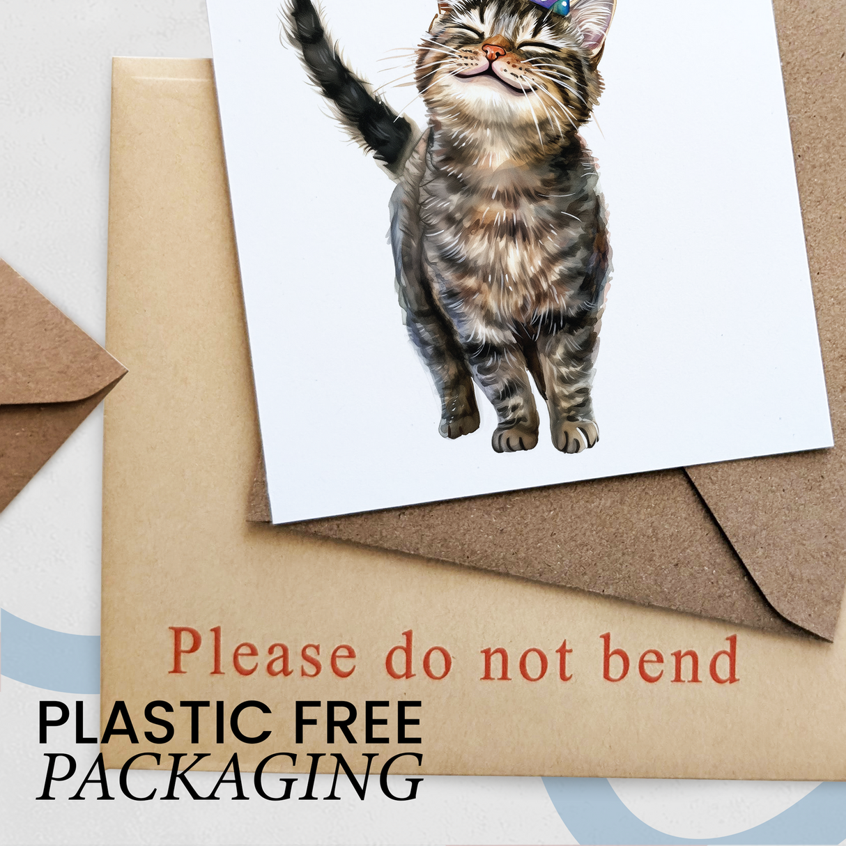 Brown Tabby Cat Birthday Card – Cute Cat Lover Card with Party Hat – Purr-fect Birthday Greeting Card for Cat Owners