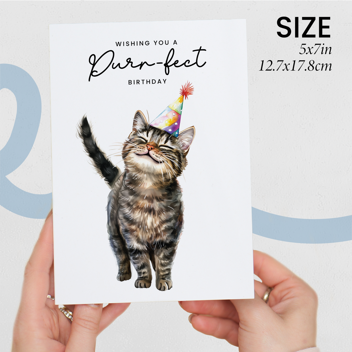Brown Tabby Cat Birthday Card – Cute Cat Lover Card with Party Hat – Purr-fect Birthday Greeting Card for Cat Owners