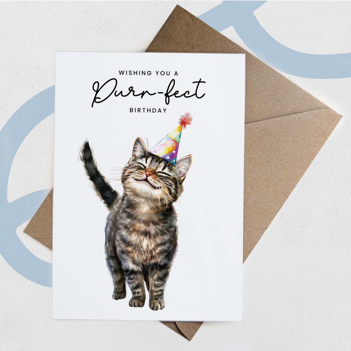 Brown Tabby Cat Birthday Card – Cute Cat Lover Card with Party Hat – Purr-fect Birthday Greeting Card for Cat Owners