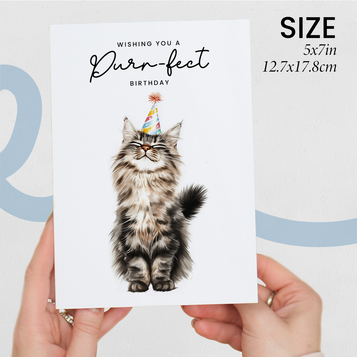 Maine Coon Cat Birthday Card – Cute Cat Lover Card with Party Hat – Purr-fect Birthday Greeting Card for Cat Owners