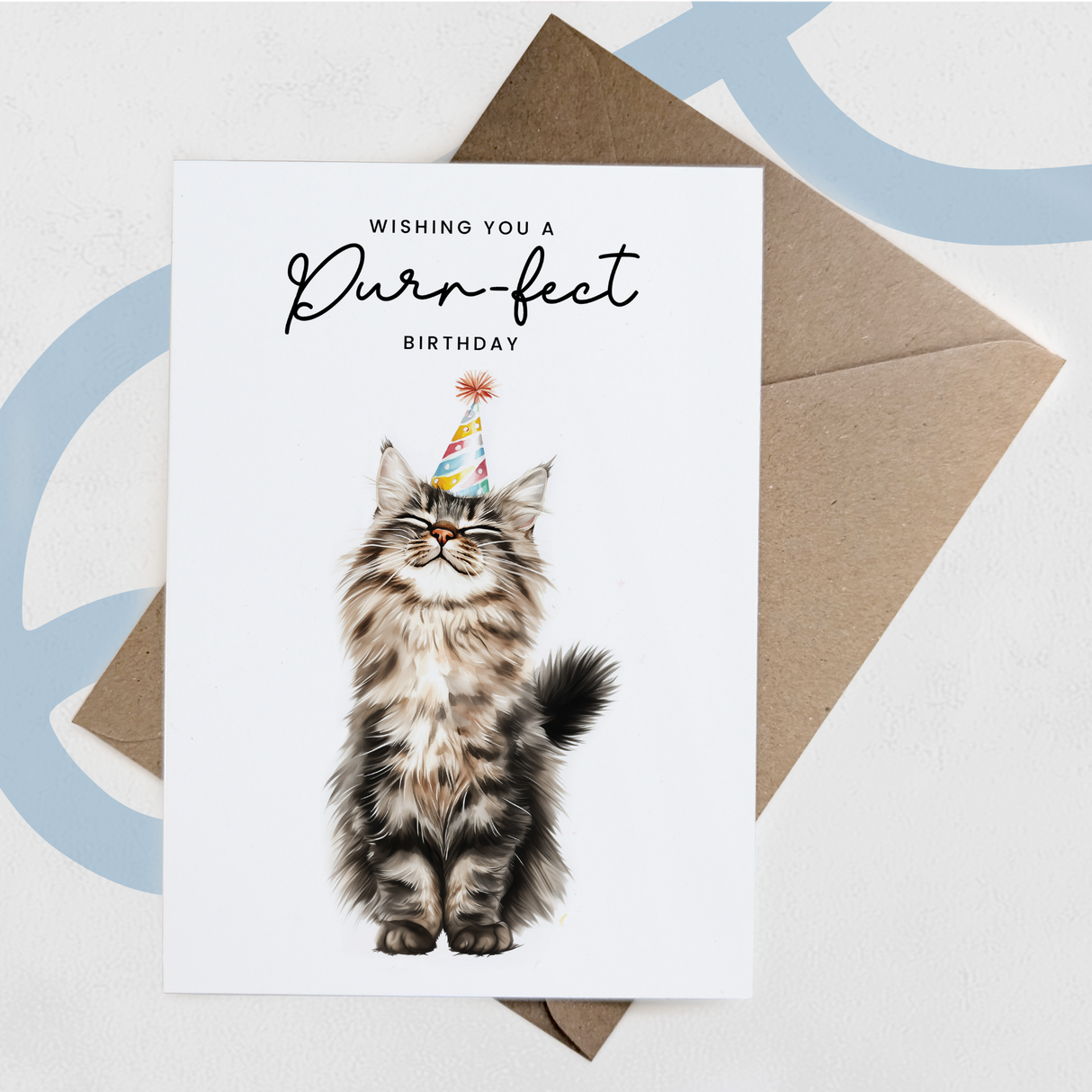 Maine Coon Cat Birthday Card – Cute Cat Lover Card with Party Hat – Purr-fect Birthday Greeting Card for Cat Owners