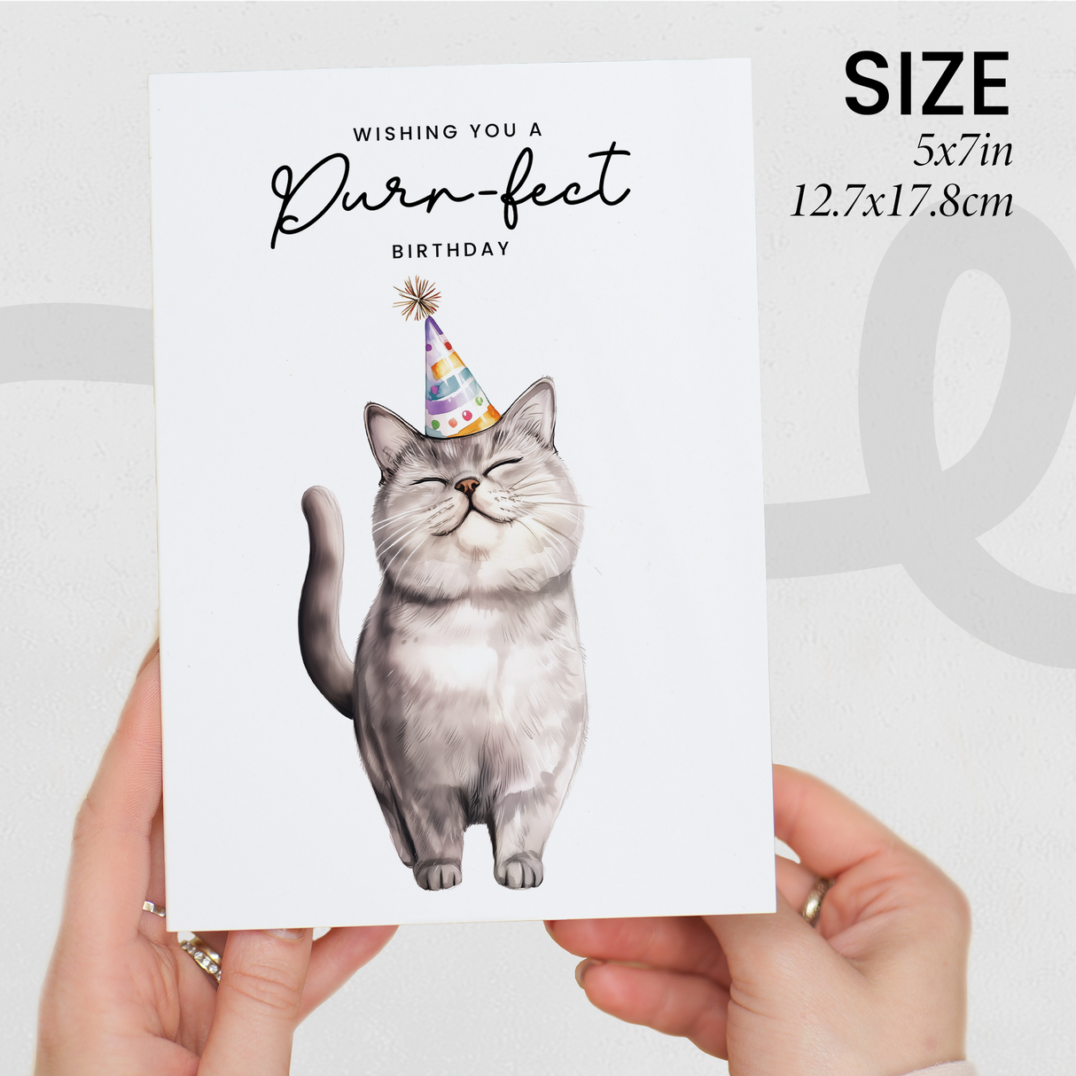 British Shorthair Cat Birthday Card – Cute Cat Lover Card with Party Hat – Purr-fect Birthday Greeting Card for Cat Owners