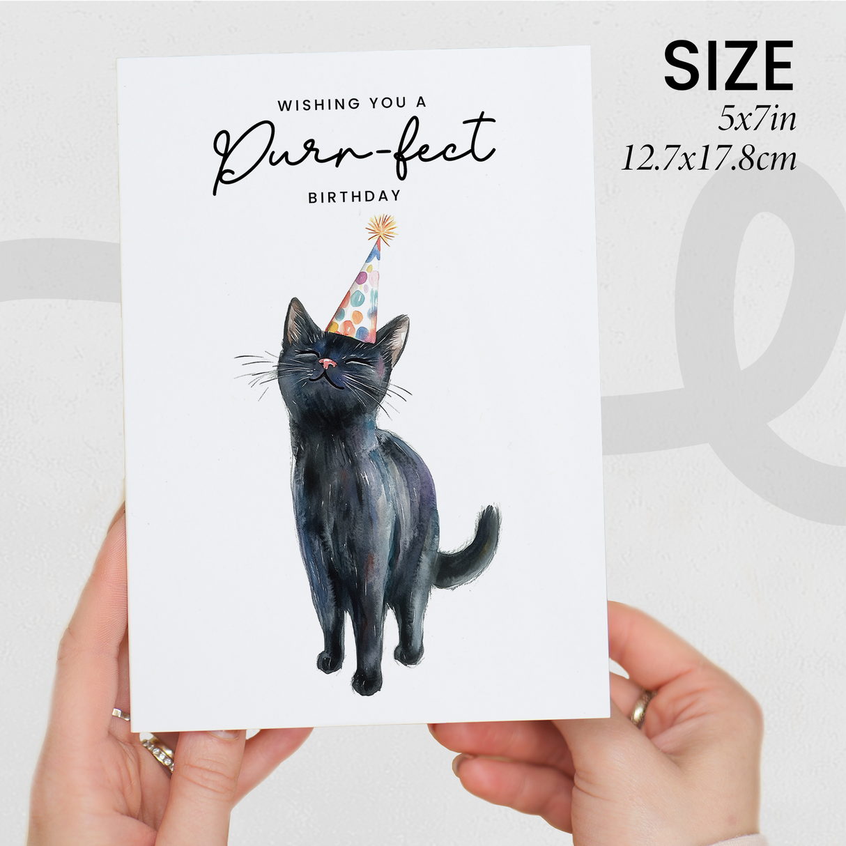 Black Cat Birthday Card – Cute Cat Lover Card with Party Hat – Purr-fect Birthday Greeting Card for Cat Owners