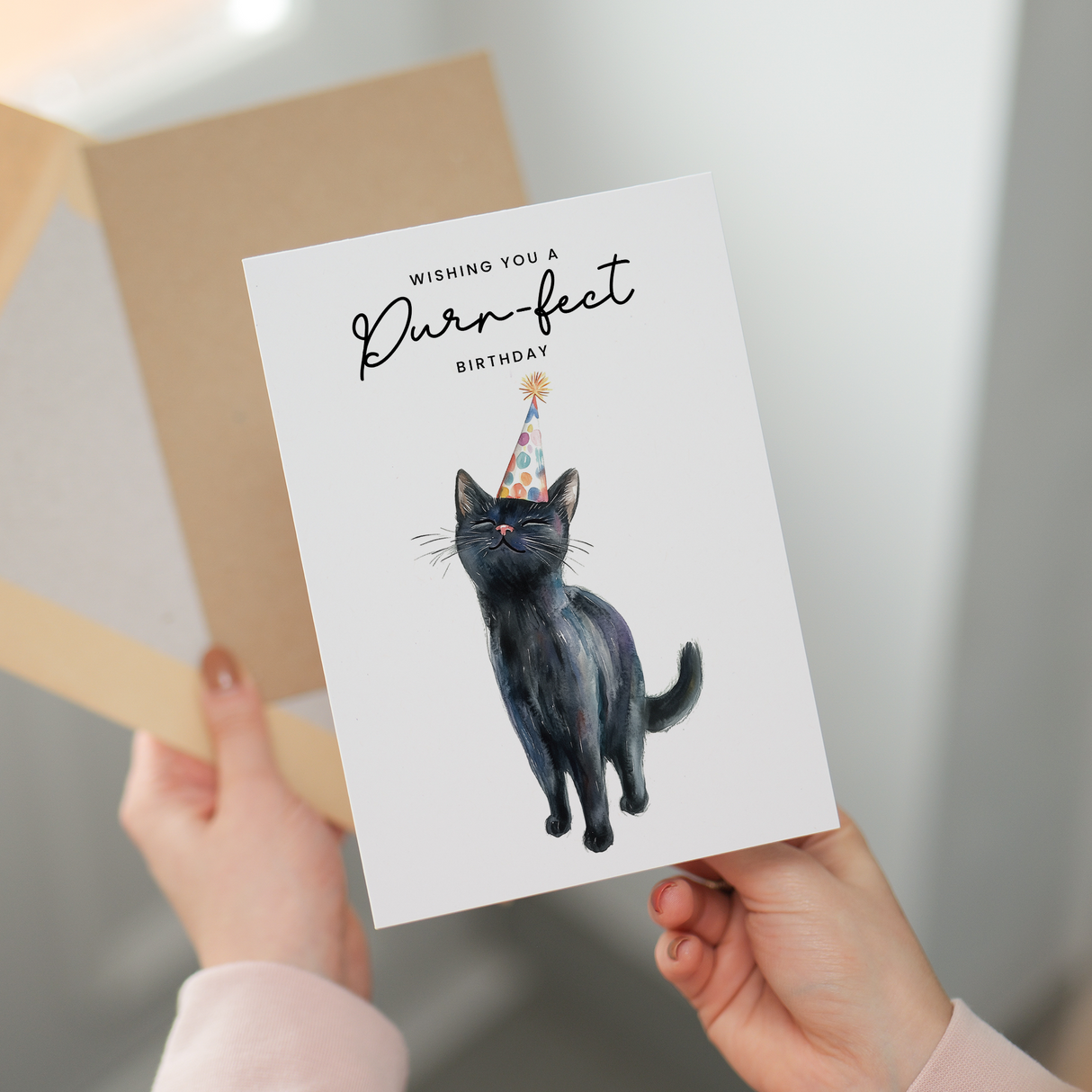 Black Cat Birthday Card – Cute Cat Lover Card with Party Hat – Purr-fect Birthday Greeting Card for Cat Owners