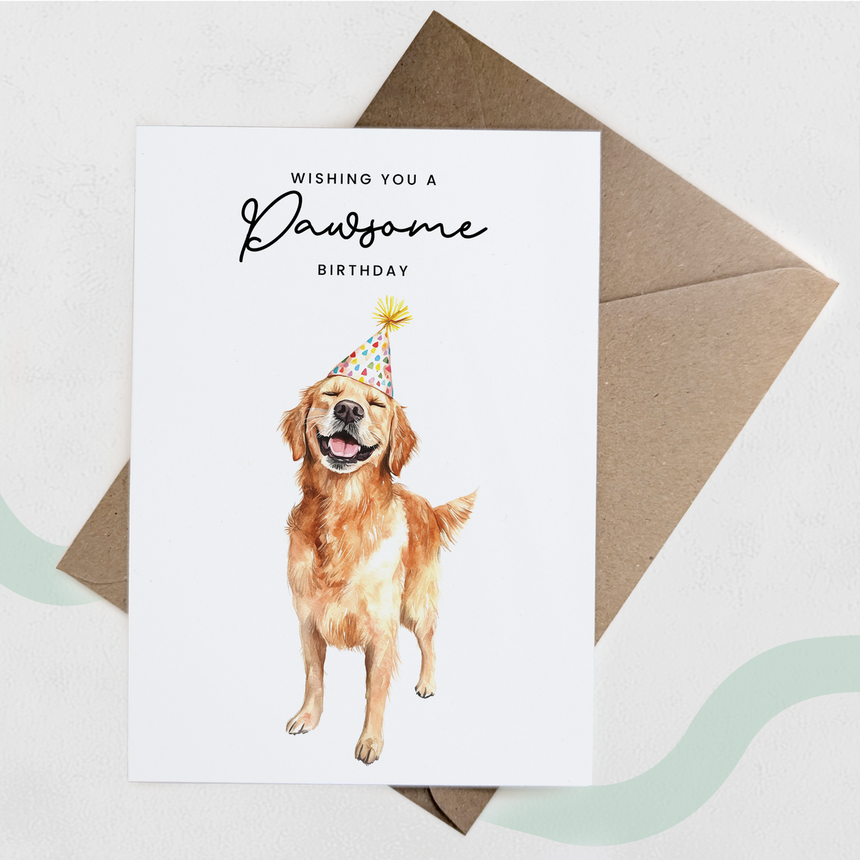 Golden Retriever Birthday Card – Cute Dog Lover Card with Party Hat – Pawsome Birthday Greeting Card for Dog Owners
