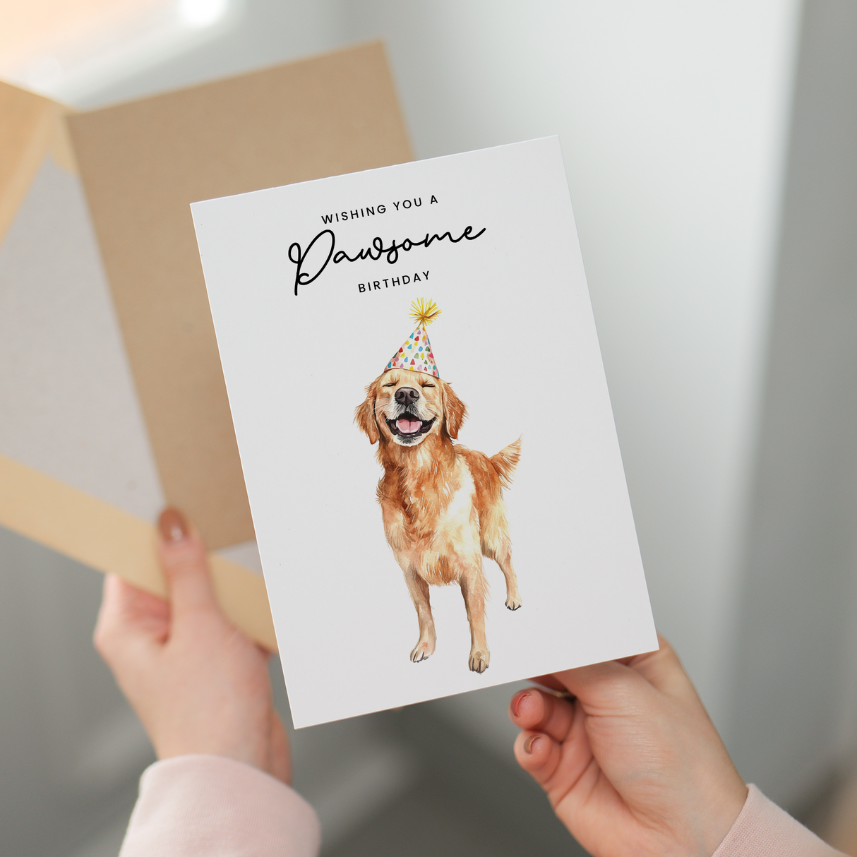 Golden Retriever Birthday Card – Cute Dog Lover Card with Party Hat – Pawsome Birthday Greeting Card for Dog Owners