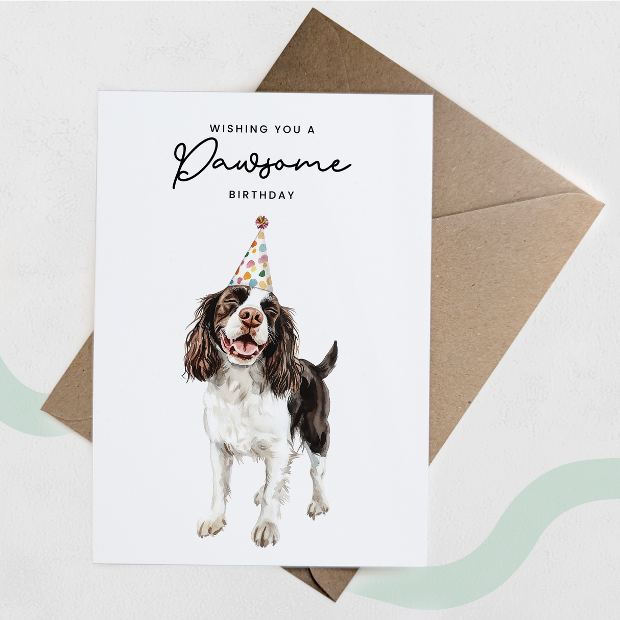 Springer Spaniel Birthday Card – Cute Dog Lover Card with Party Hat – Pawsome Birthday Greeting Card for Dog Owners