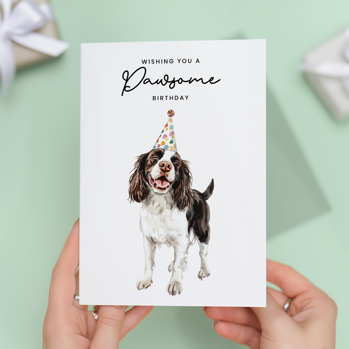 Springer Spaniel Birthday Card – Cute Dog Lover Card with Party Hat – Pawsome Birthday Greeting Card for Dog Owners