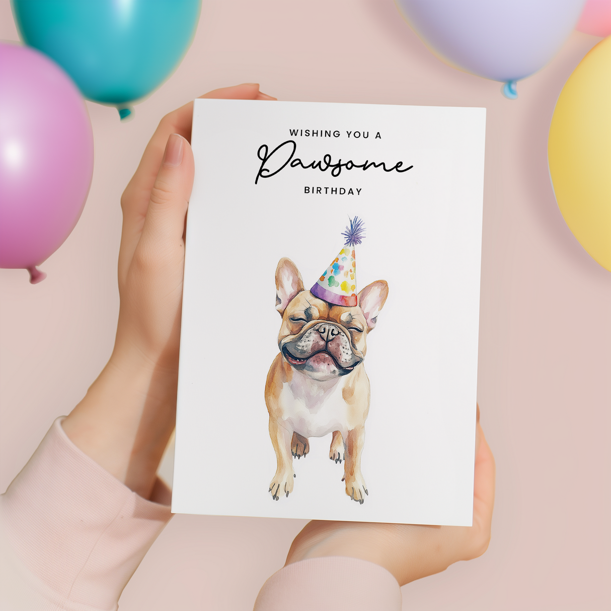 French Bulldog Birthday Card – Cute Dog Lover Card with Party Hat – Pawsome Birthday Greeting Card for Dog Owners