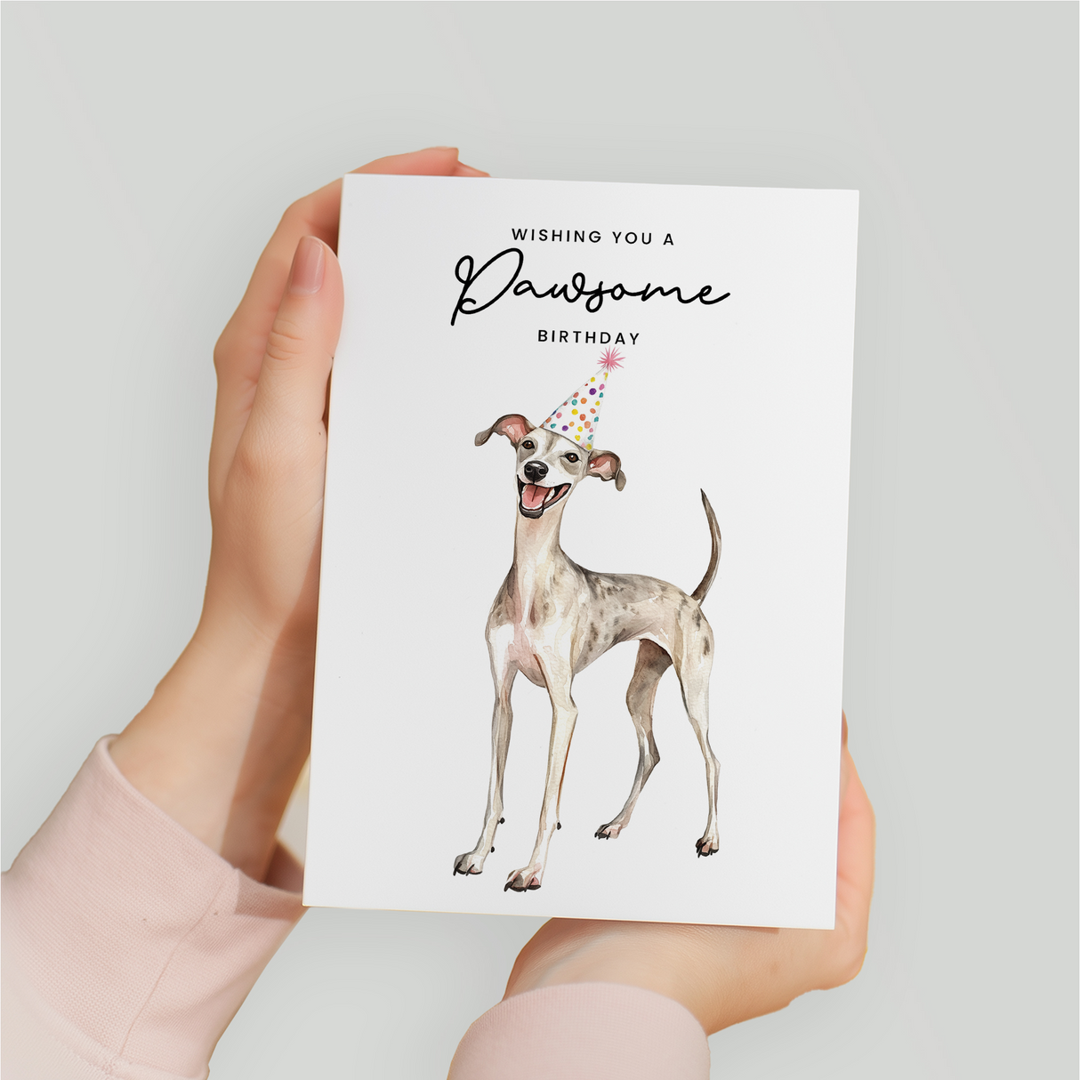 Whippet Birthday Card – Cute Dog Lover Card with Party Hat – Pawsome Birthday Greeting Card for Dog Owners