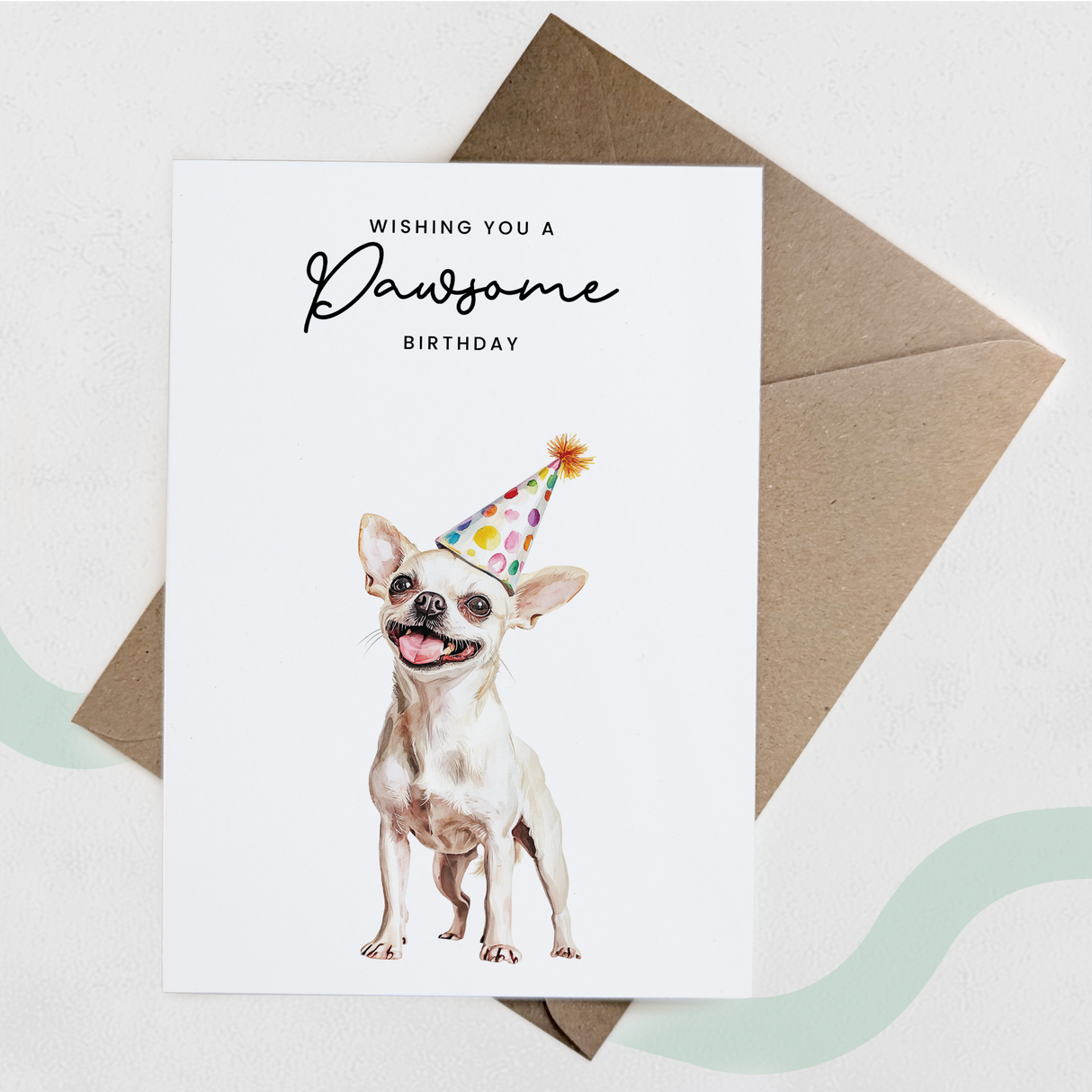 Chihuahua Birthday Card – Cute Dog Lover Card with Party Hat – Pawsome Birthday Greeting Card for Dog Owners