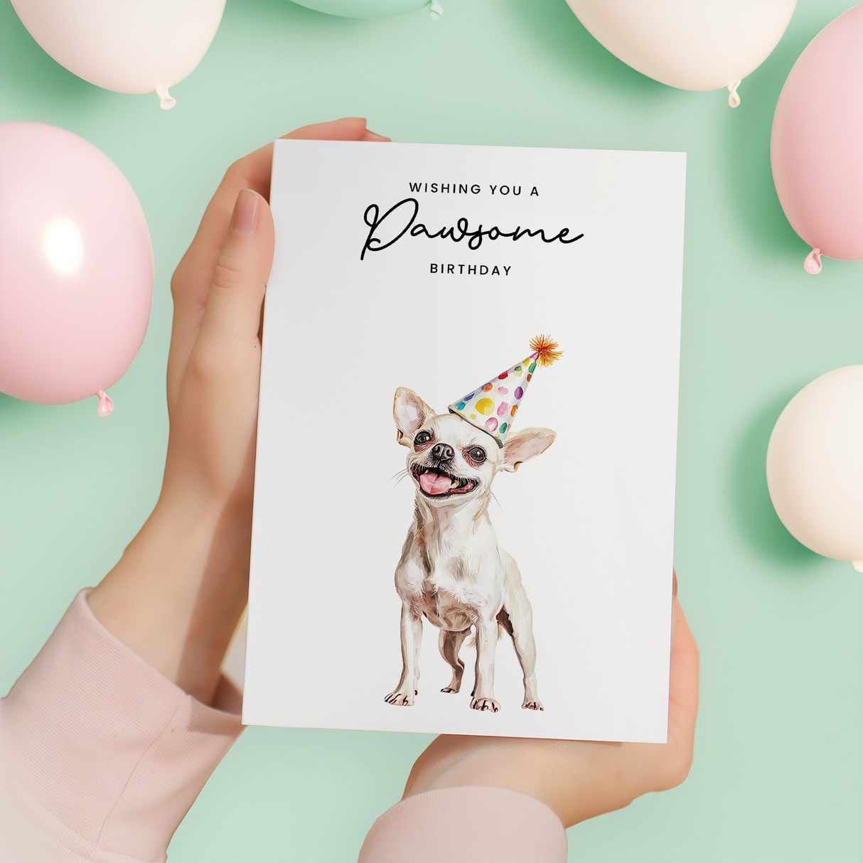 Chihuahua Birthday Card – Cute Dog Lover Card with Party Hat – Pawsome Birthday Greeting Card for Dog Owners