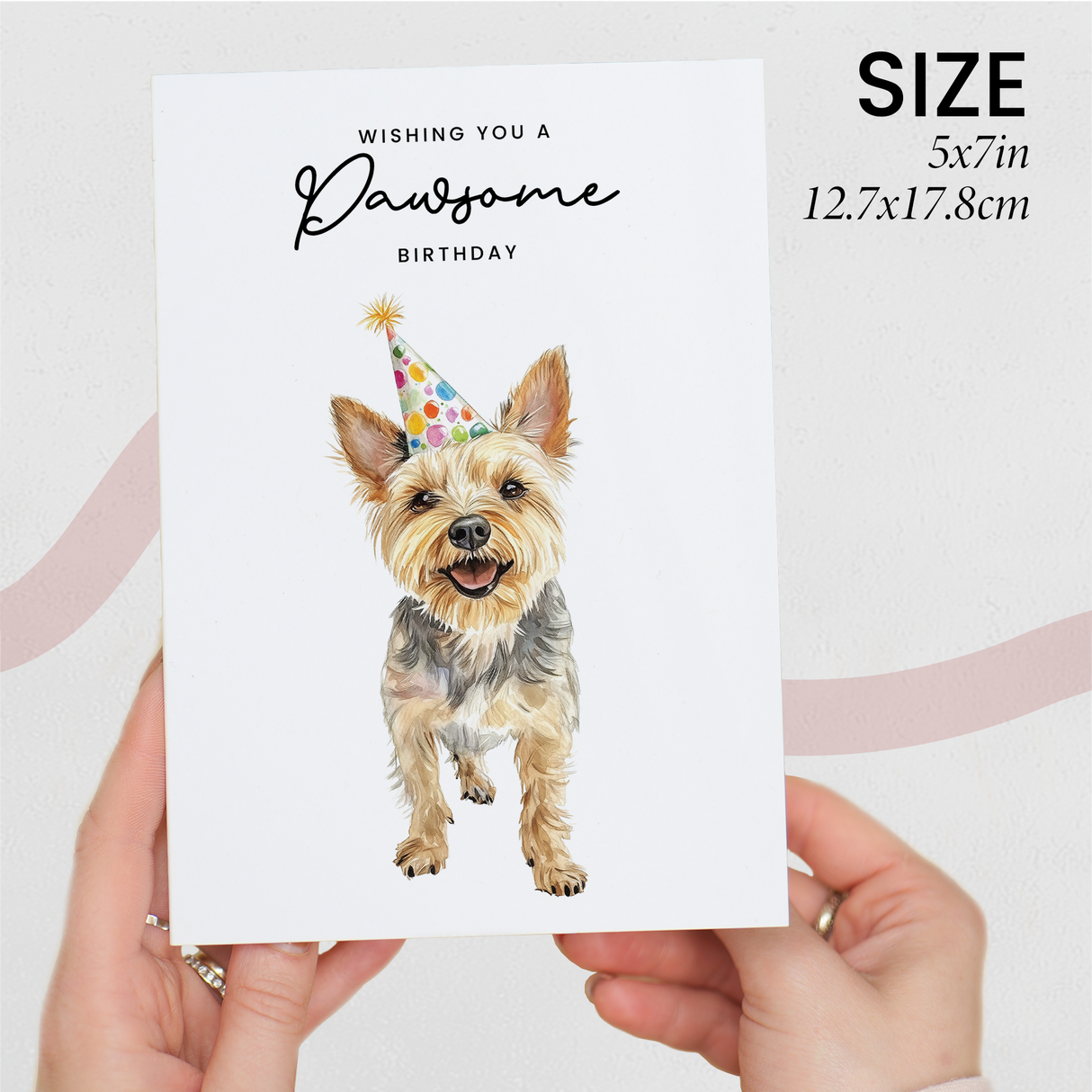 Yorkshire Terrier Birthday Card – Cute Dog Lover Card with Party Hat – Pawsome Birthday Greeting Card for Dog Owners
