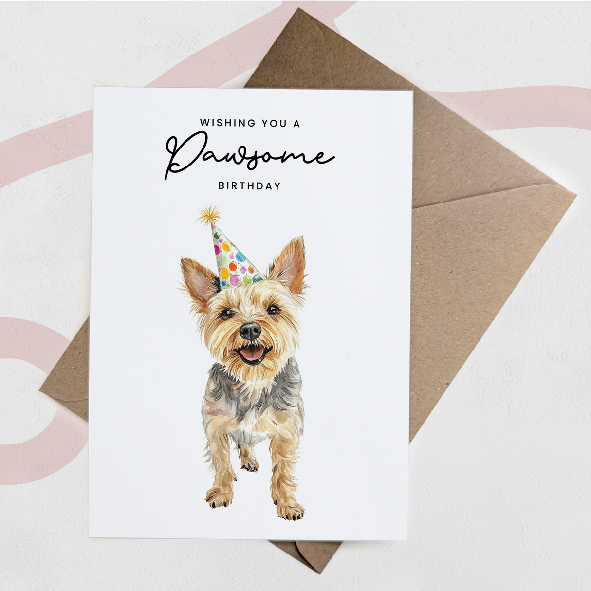 Yorkshire Terrier Birthday Card – Cute Dog Lover Card with Party Hat – Pawsome Birthday Greeting Card for Dog Owners