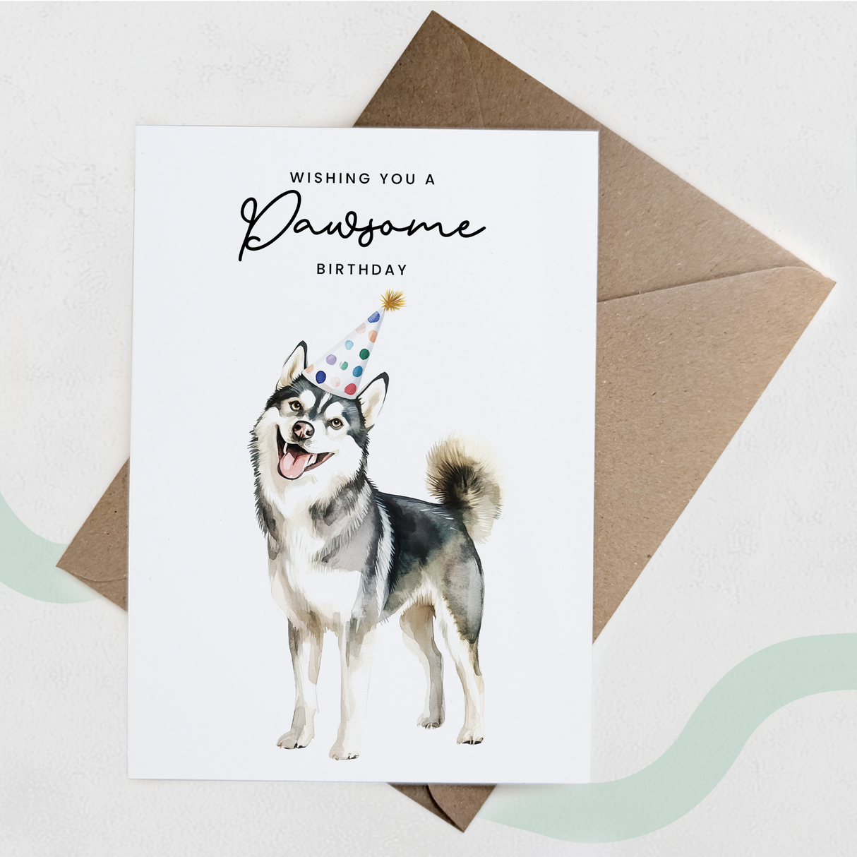 Husky Birthday Card – Cute Dog Lover Card with Party Hat – Pawsome Birthday Greeting Card for Dog Owners