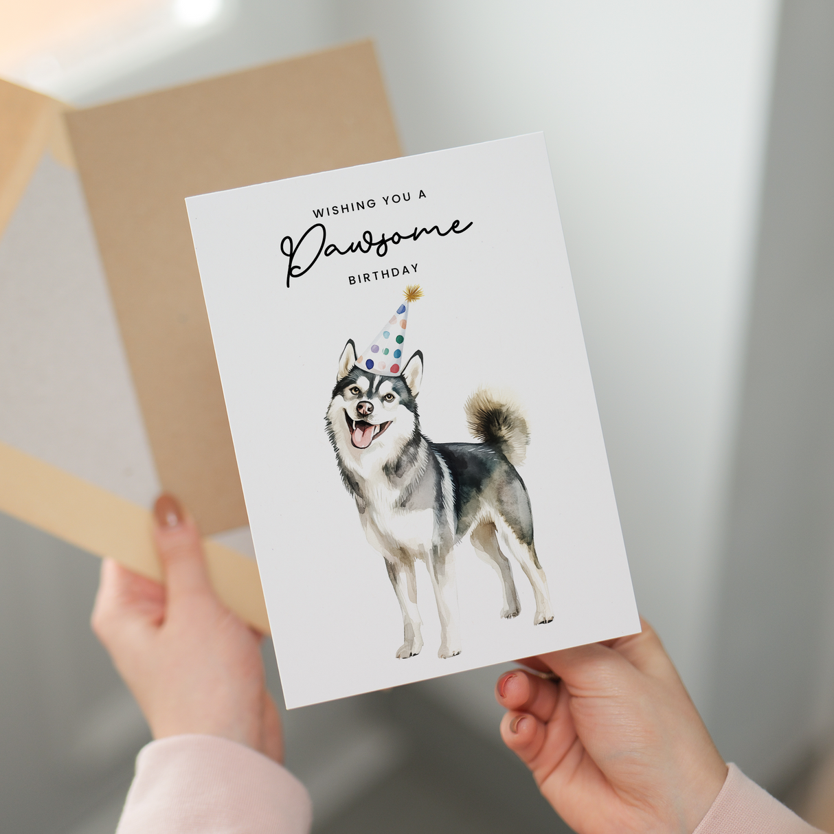 Husky Birthday Card – Cute Dog Lover Card with Party Hat – Pawsome Birthday Greeting Card for Dog Owners