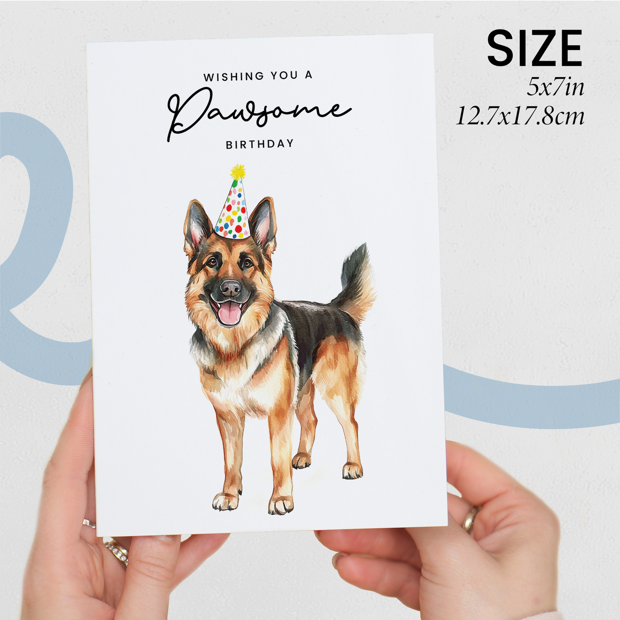 German Shepherd Birthday Card – Cute Dog Lover Card with Party Hat – Pawsome Birthday Greeting Card for Dog Owners