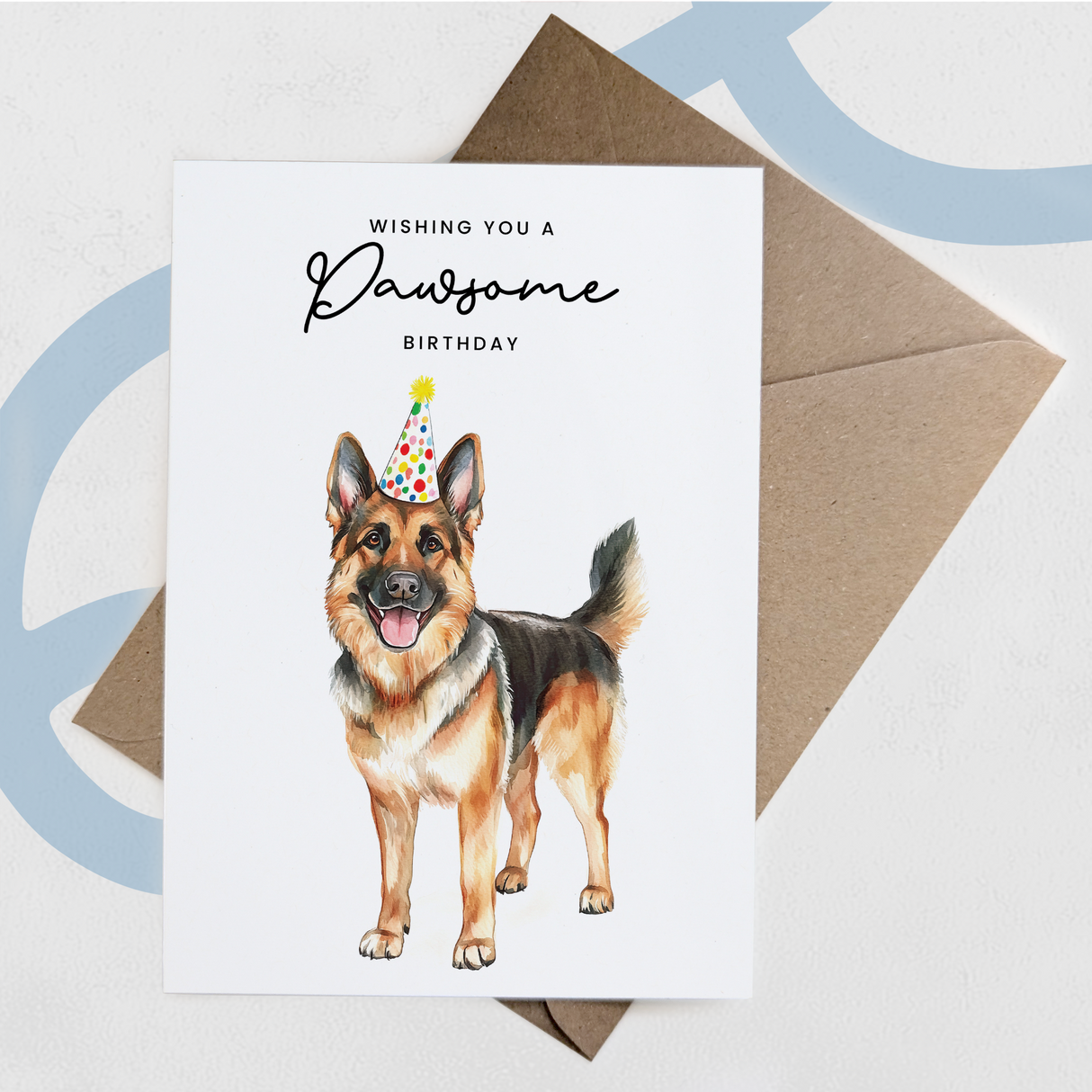 German Shepherd Birthday Card – Cute Dog Lover Card with Party Hat – Pawsome Birthday Greeting Card for Dog Owners