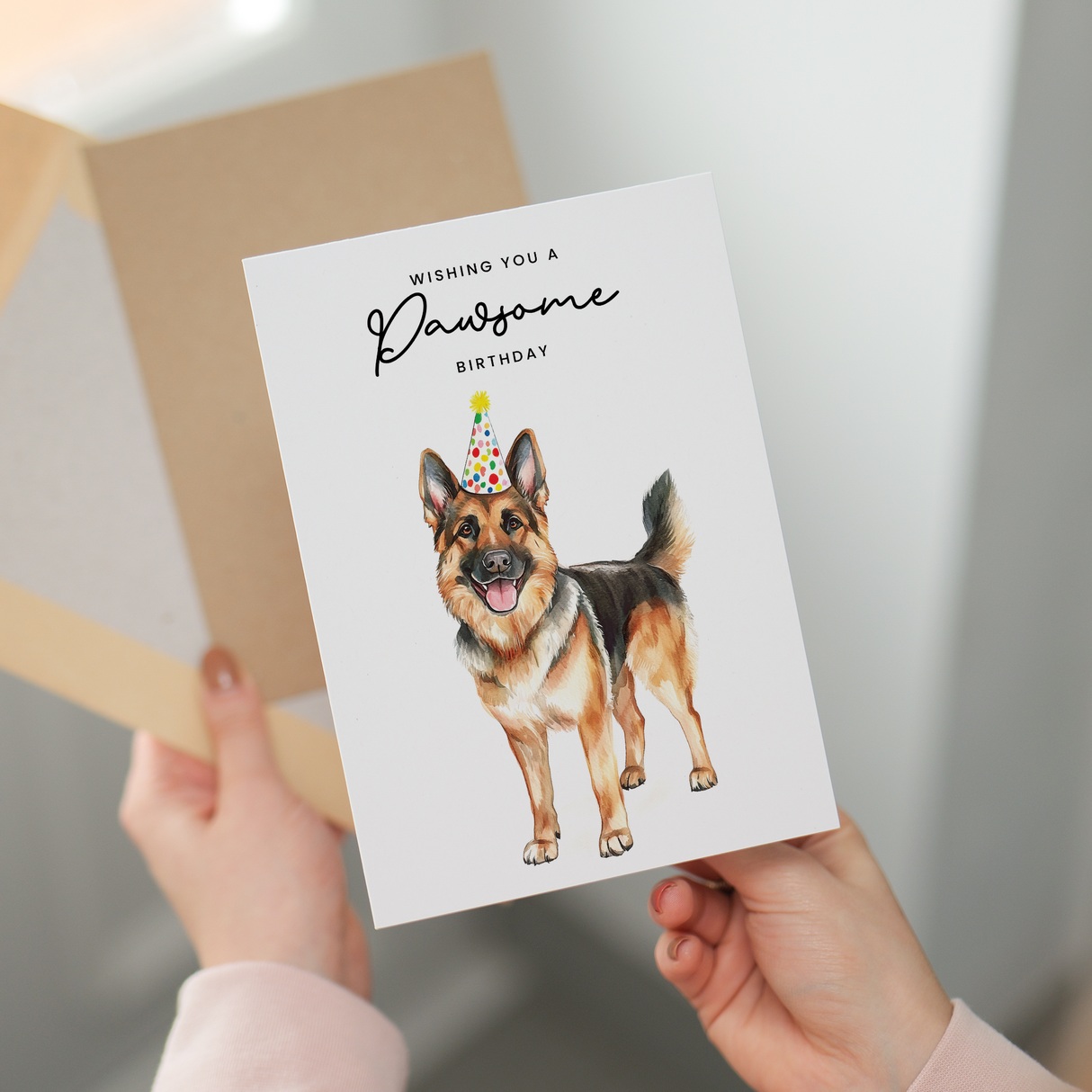 German Shepherd Birthday Card – Cute Dog Lover Card with Party Hat – Pawsome Birthday Greeting Card for Dog Owners