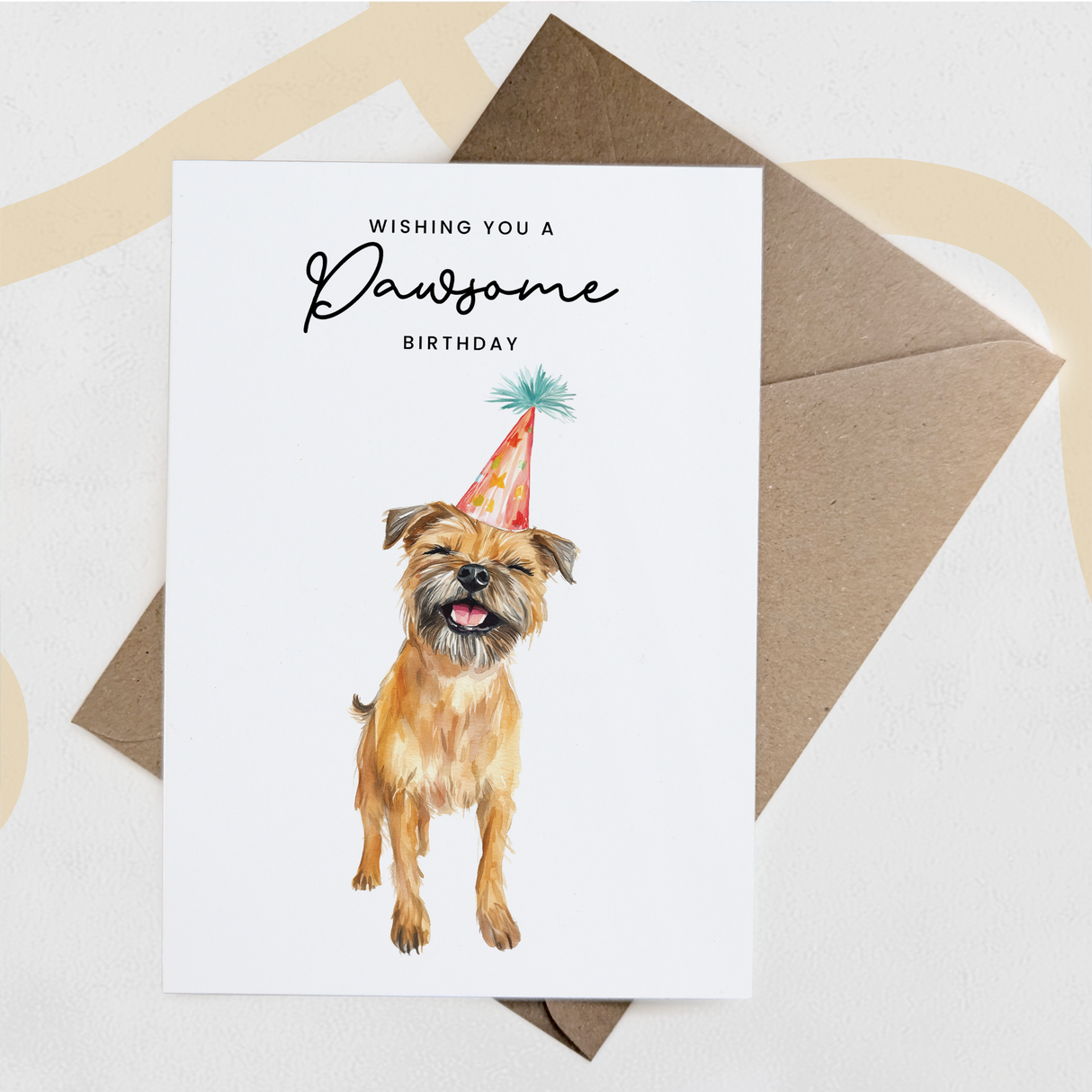 Border Terrier Birthday Card – Cute Dog Lover Card with Party Hat – Pawsome Birthday Greeting Card for Dog Owners