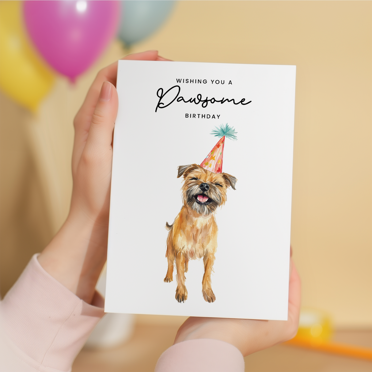 Border Terrier Birthday Card – Cute Dog Lover Card with Party Hat – Pawsome Birthday Greeting Card for Dog Owners