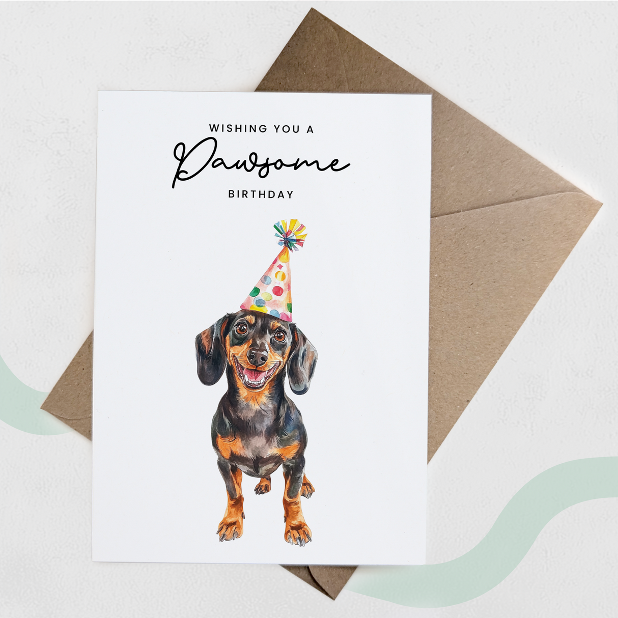 Dachshund Birthday Card – Sausage Dog Lover Card with Party Hat – Pawsome Birthday Greeting Card for Dog Owners