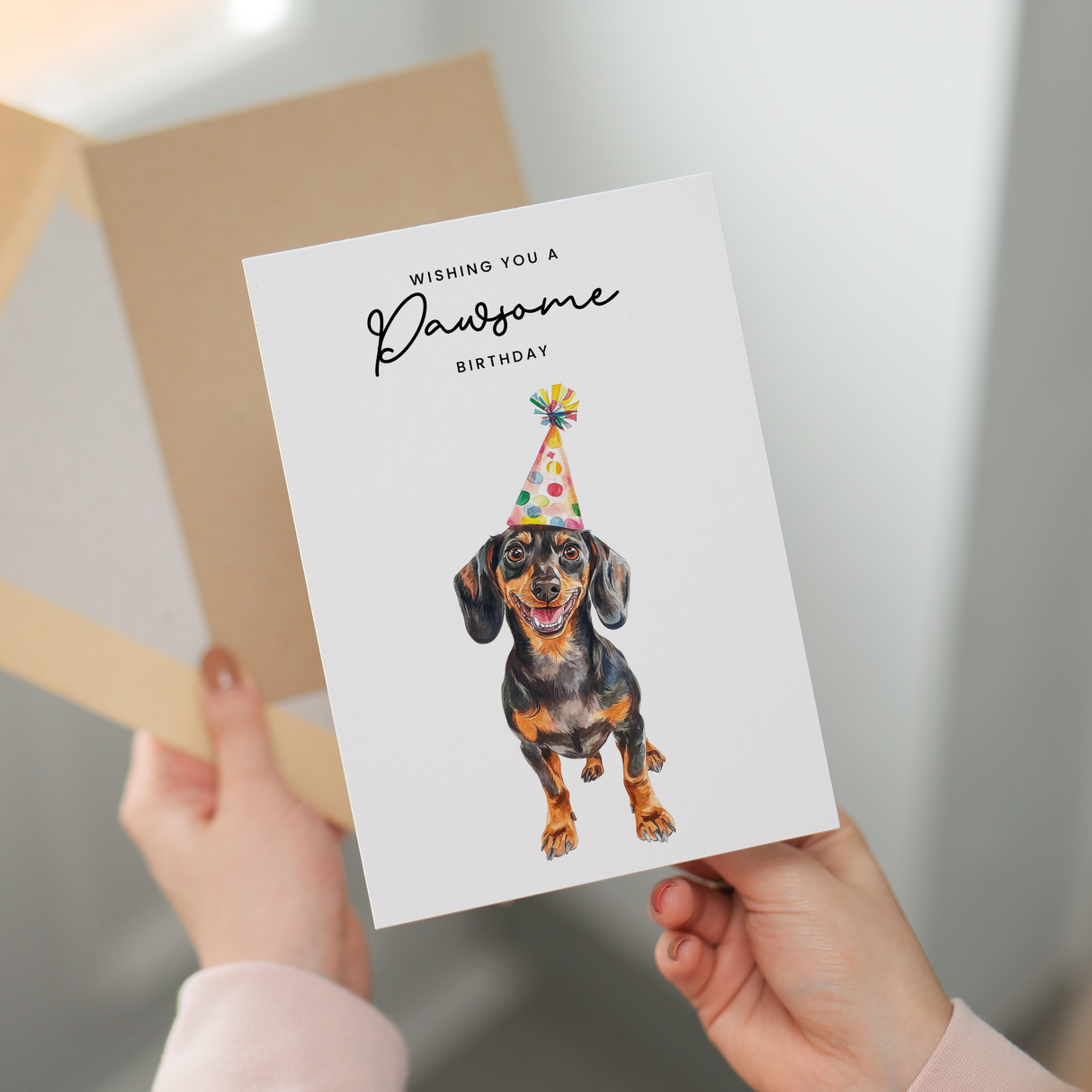 Dachshund Birthday Card – Sausage Dog Lover Card with Party Hat – Pawsome Birthday Greeting Card for Dog Owners