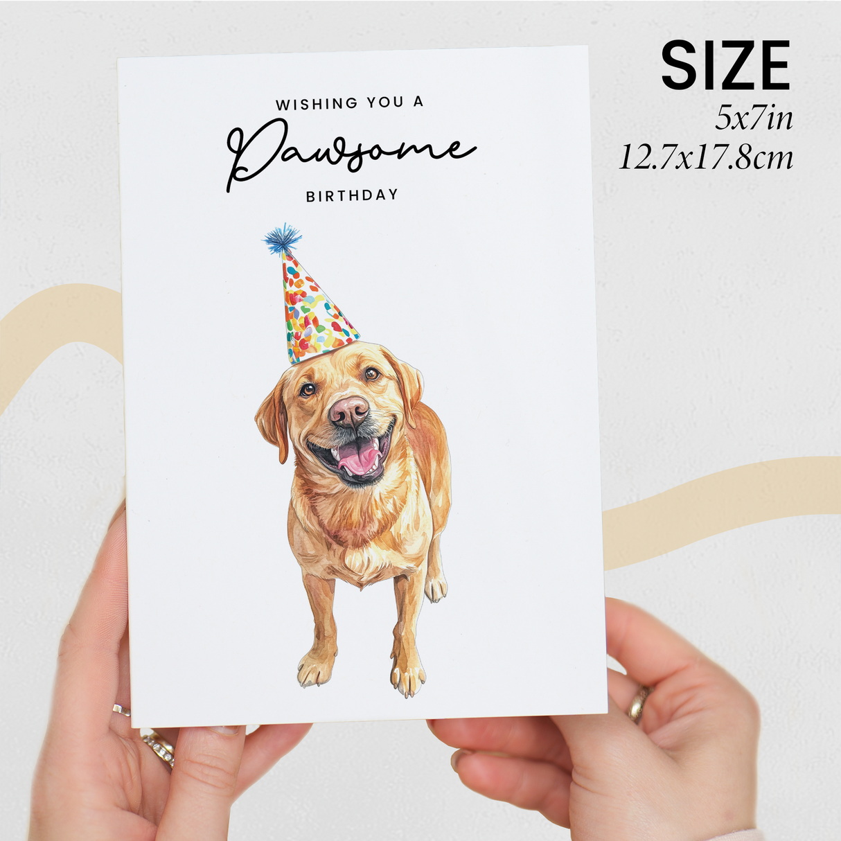 Yellow Labrador Birthday Card – Cute Dog Lover Card with Party Hat – Pawsome Birthday Greeting Card for Dog Owners