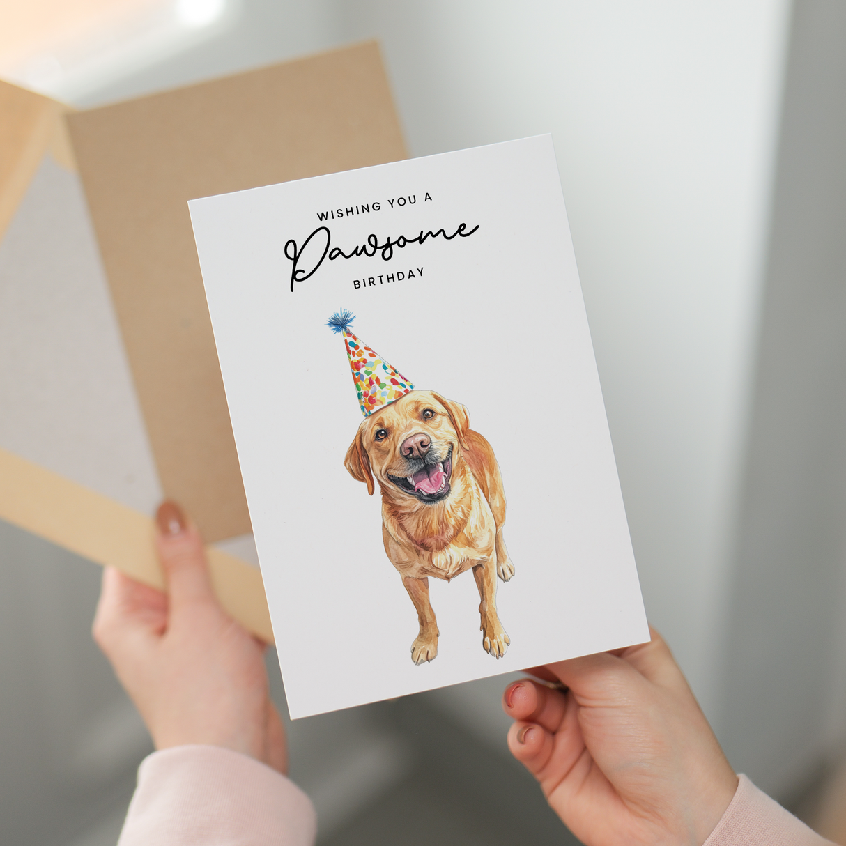 Yellow Labrador Birthday Card – Cute Dog Lover Card with Party Hat – Pawsome Birthday Greeting Card for Dog Owners