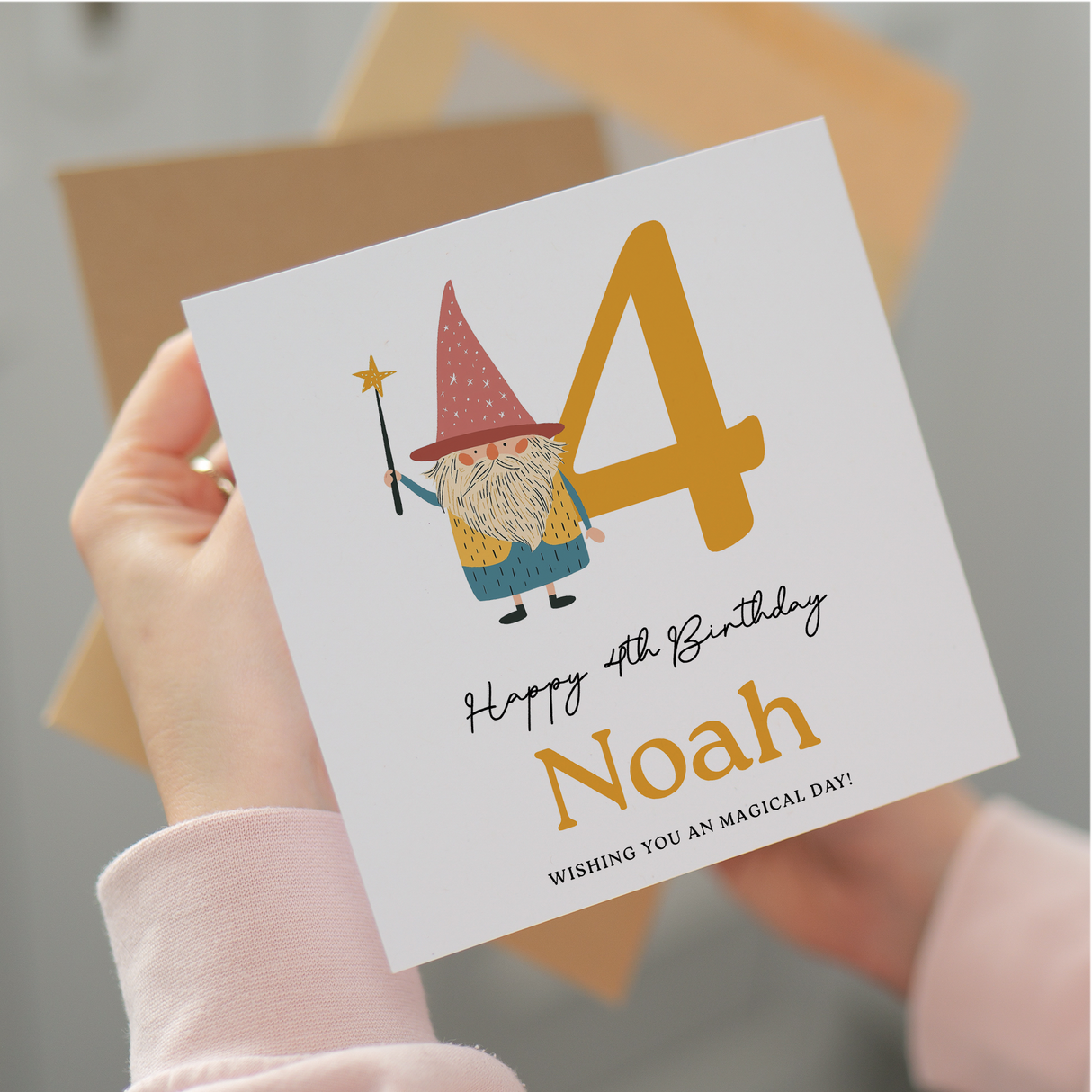 Personalised Wizard Birthday Card Ages 3 4 5 6 Magical Kids Birthday Card with Star Wand Fun Fantasy Design