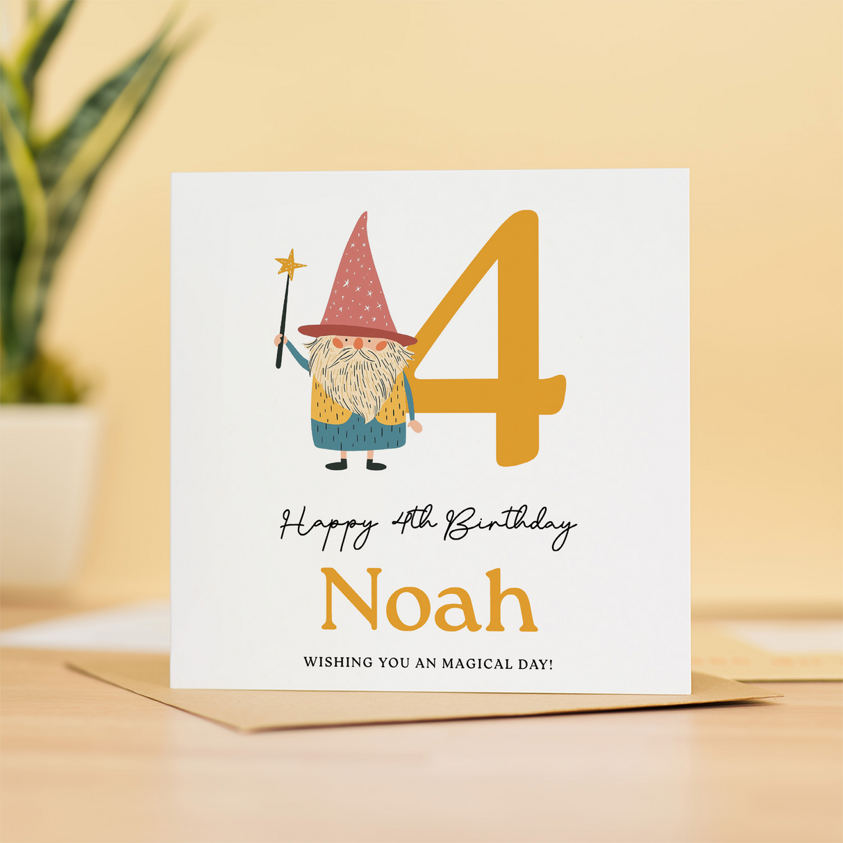 Personalised Wizard Birthday Card Ages 3 4 5 6 Magical Kids Birthday Card with Star Wand Fun Fantasy Design