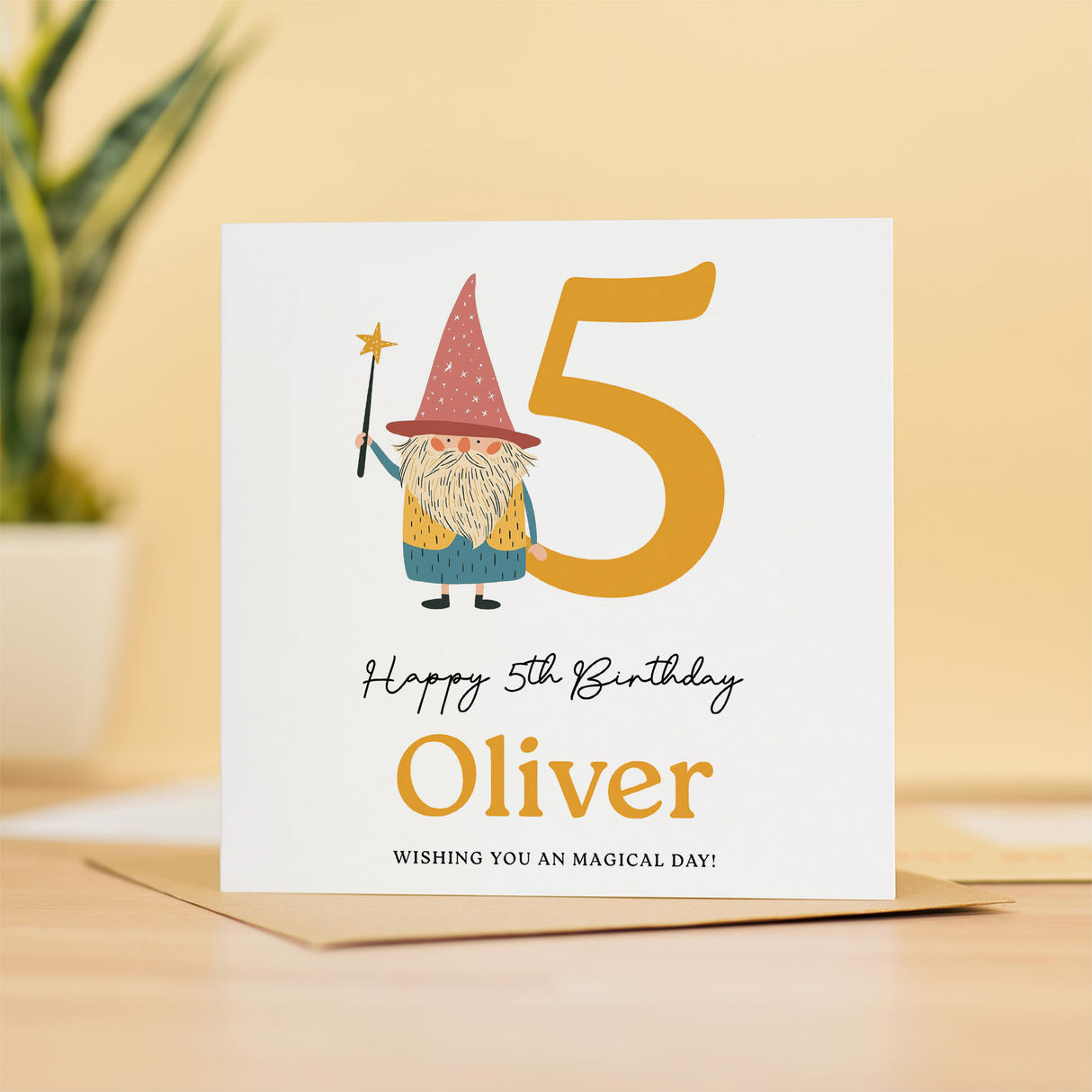 Personalised Wizard Birthday Card Ages 3 4 5 6 Magical Kids Birthday Card with Star Wand Fun Fantasy Design