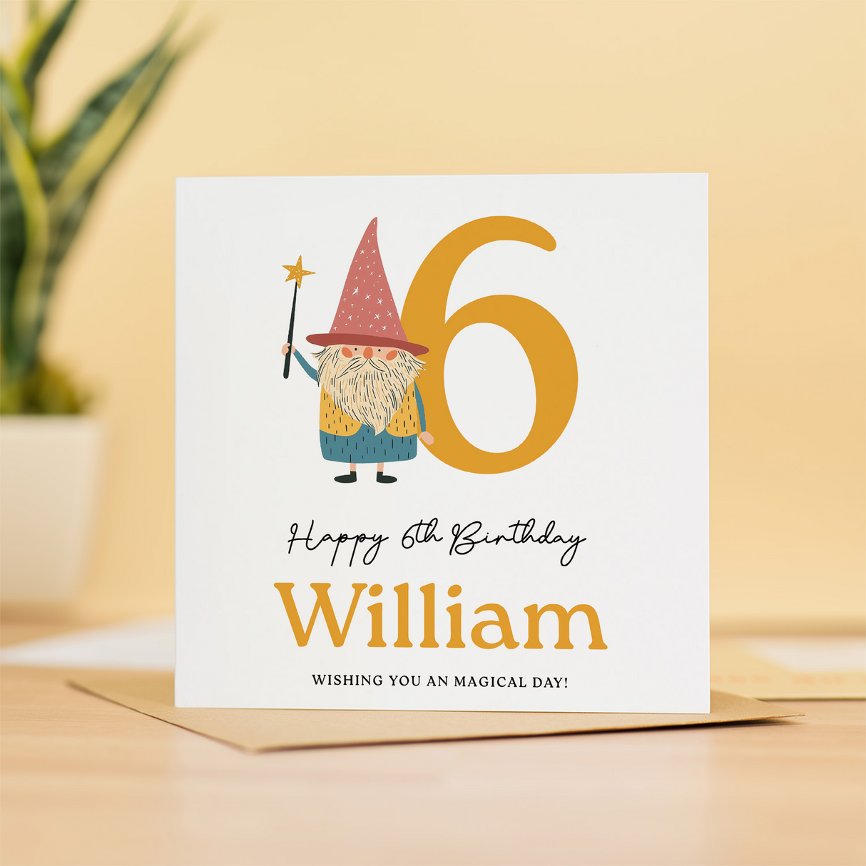 Personalised Wizard Birthday Card Ages 3 4 5 6 Magical Kids Birthday Card with Star Wand Fun Fantasy Design