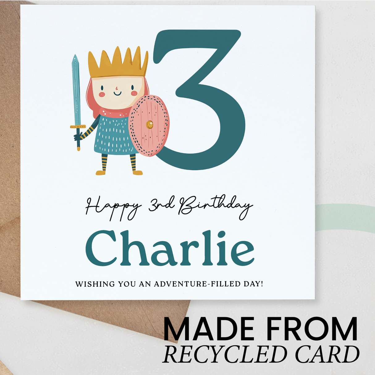 Personalised Birthday Card Ages 3 4 5 6 Adventure Knight Design Fun Kids Birthday Card