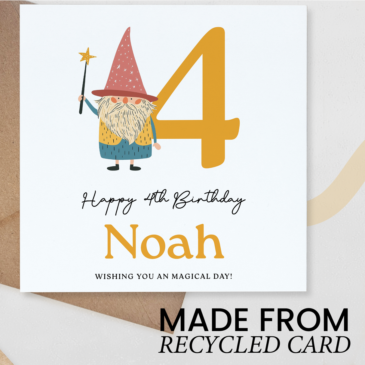 Personalised Wizard Birthday Card Ages 3 4 5 6 Magical Kids Birthday Card with Star Wand Fun Fantasy Design