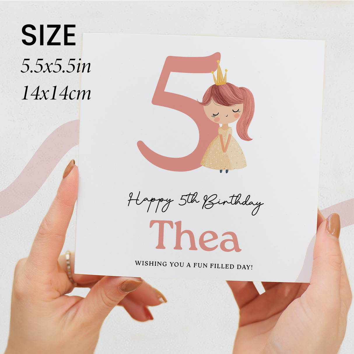 Personalised Princess Birthday Card for Girls Ages 3 4 5 6 – Cute Pink Princess Kids Birthday Card, Fun Party Card