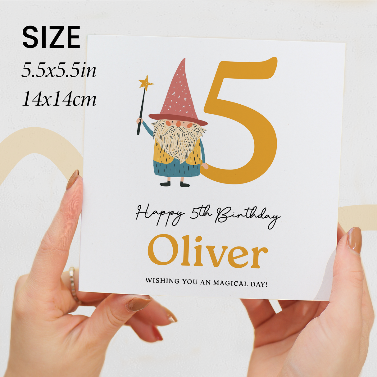 Personalised Wizard Birthday Card Ages 3 4 5 6 Magical Kids Birthday Card with Star Wand Fun Fantasy Design