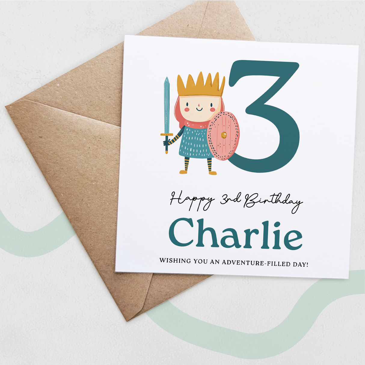 Personalised Birthday Card Ages 3 4 5 6 Adventure Knight Design Fun Kids Birthday Card