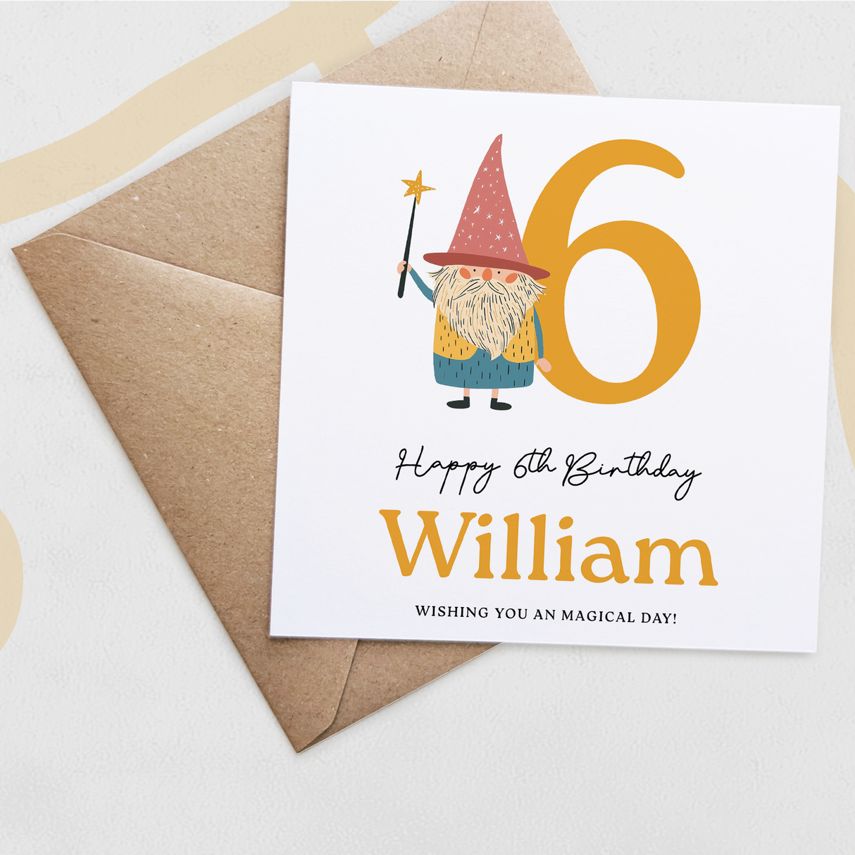 Personalised Wizard Birthday Card Ages 3 4 5 6 Magical Kids Birthday Card with Star Wand Fun Fantasy Design